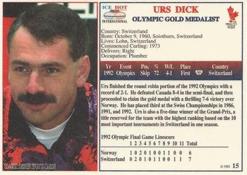 1993 Ice Hot International #15 Urs Dick Back